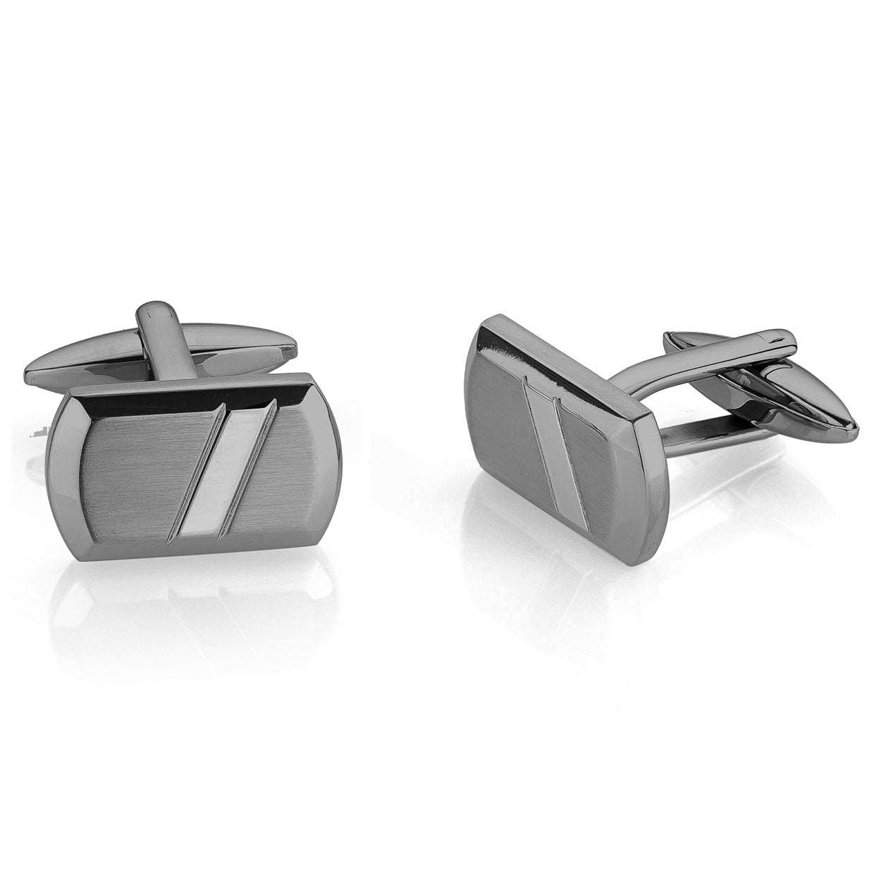 BRUSHED POLISHED-STRIPE CUFFLINKS