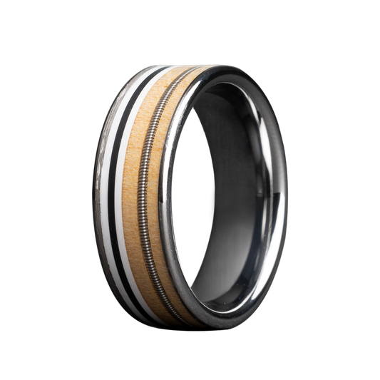 Cobalt Guitar String Ash Wood Ring - Polished