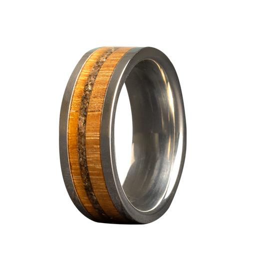 Cobalt Comfort Fit Polished Ring with Wood and Bone