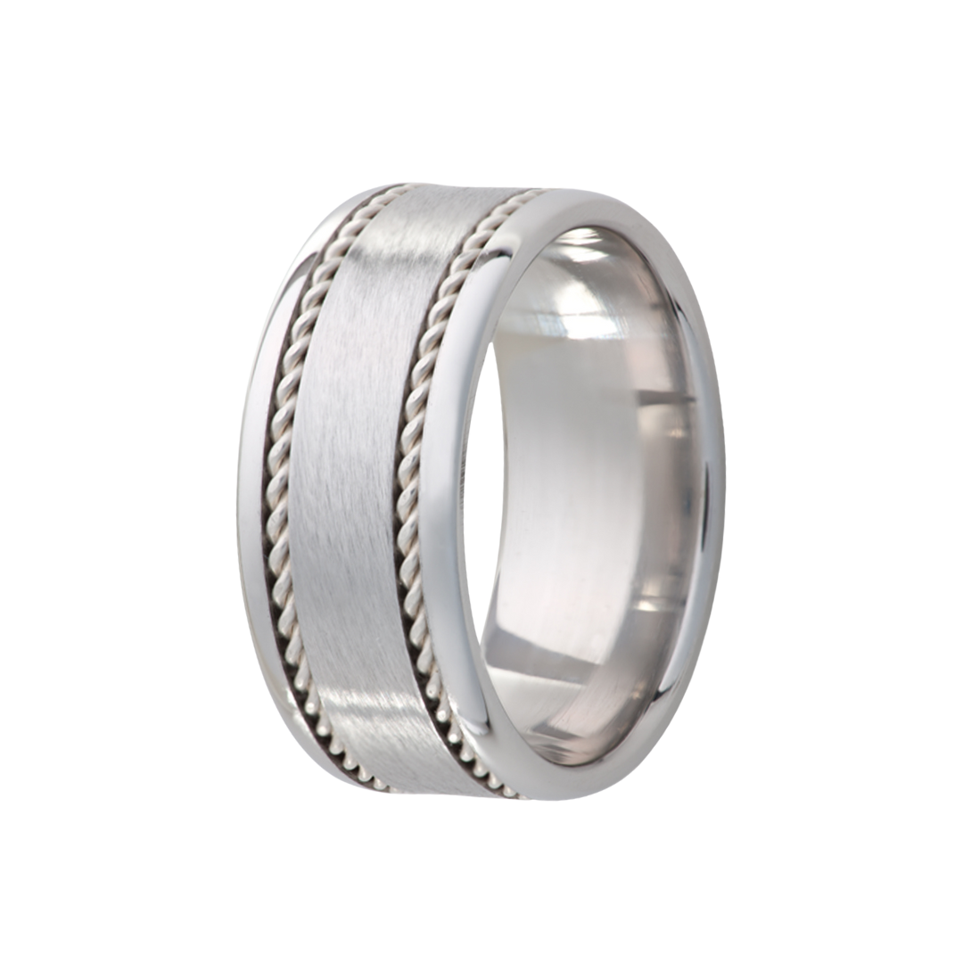 Tungsten Comfort Fit Satin Finish Ring with Platinum Rope Inlay