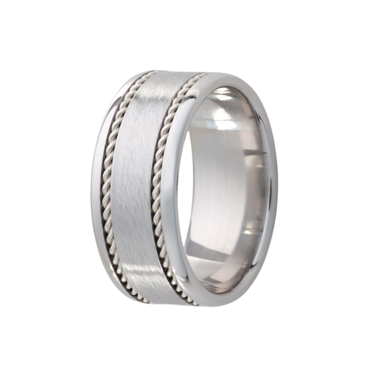 Tungsten Comfort Fit Satin Finish Ring with Platinum Rope Inlay