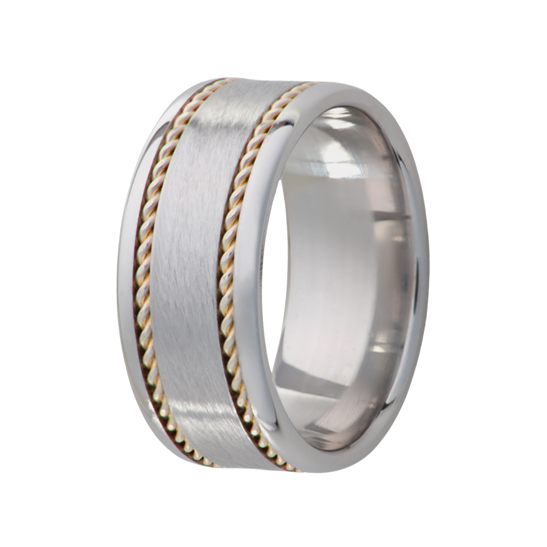 Tungsten Yellow Gold Rope Inlay Satin Ring