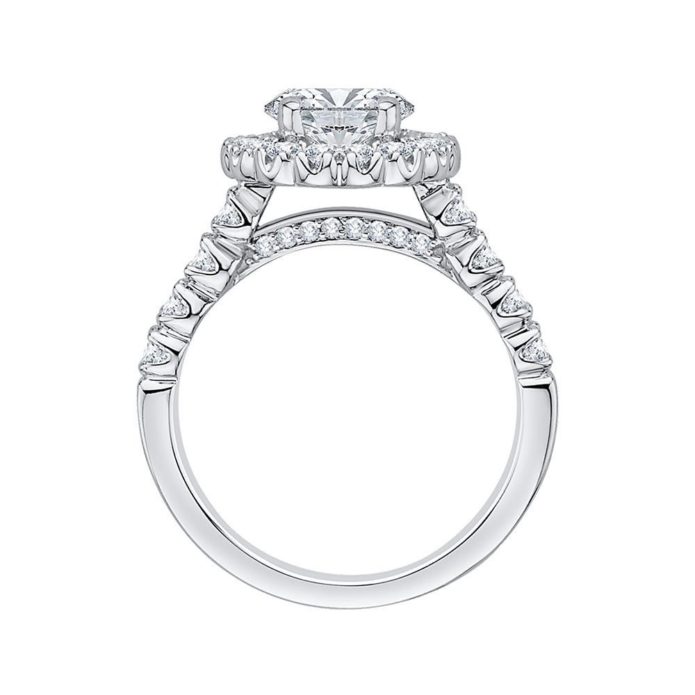 Round Diamond Halo Engagement Ring in 14K White Gold (Semi-Mount)