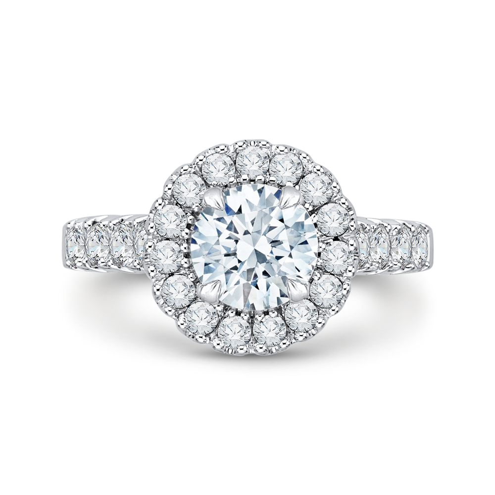 Round Diamond Halo Engagement Ring in 14K White Gold (Semi-Mount)