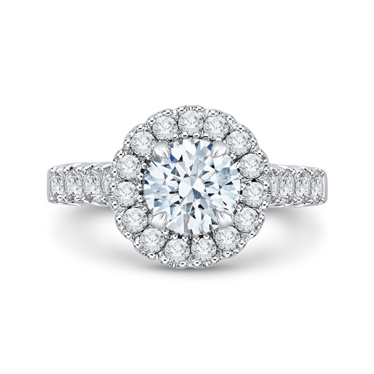 Round Diamond Halo Engagement Ring in 14K White Gold (Semi-Mount)