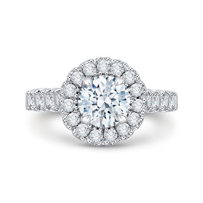 Prong Set Diamond Halo Engagement Ring in 14K White Gold (Semi-Mount)