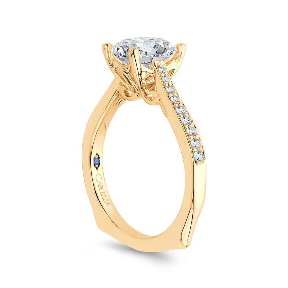 14K Yellow Gold Round Cut Diamond Solitaire with Accents Engagement Ring (Semi-Mount)