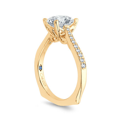 14K Yellow Gold Round Cut Diamond Solitaire with Accents Engagement Ring (Semi-Mount)
