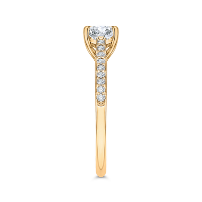 14K Yellow Gold Round Cut Diamond Solitaire with Accents Engagement Ring (Semi-Mount)