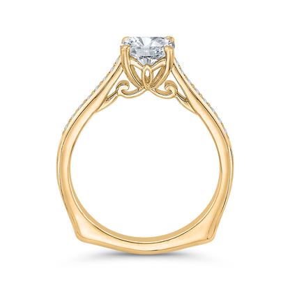14K Yellow Gold Round Cut Diamond Solitaire with Accents Engagement Ring (Semi-Mount)