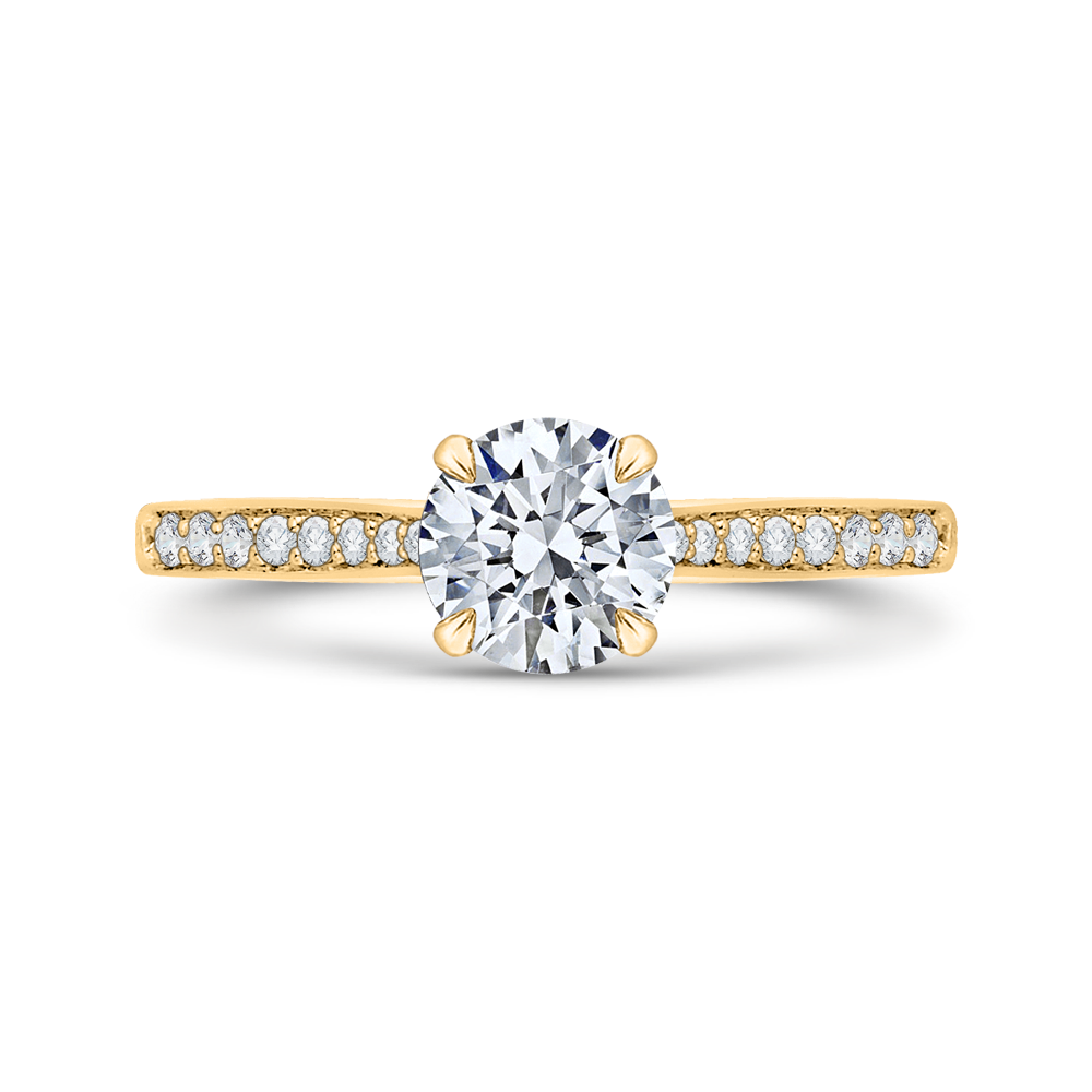 14K Yellow Gold Round Cut Diamond Solitaire with Accents Engagement Ring (Semi-Mount)