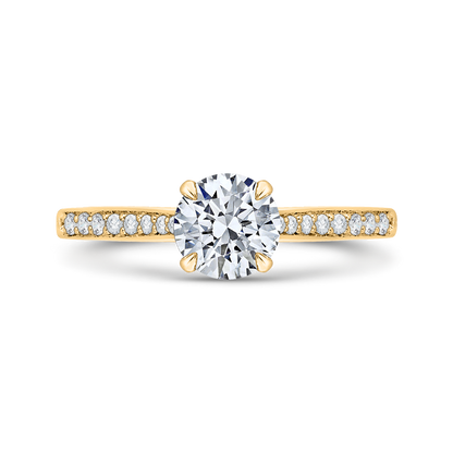 14K Yellow Gold Round Cut Diamond Solitaire with Accents Engagement Ring (Semi-Mount)