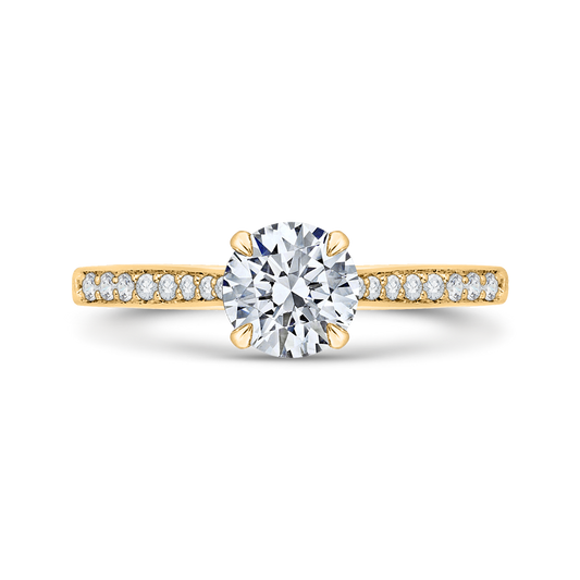 14K Yellow Gold Round Cut Diamond Solitaire with Accents Engagement Ring (Semi-Mount)