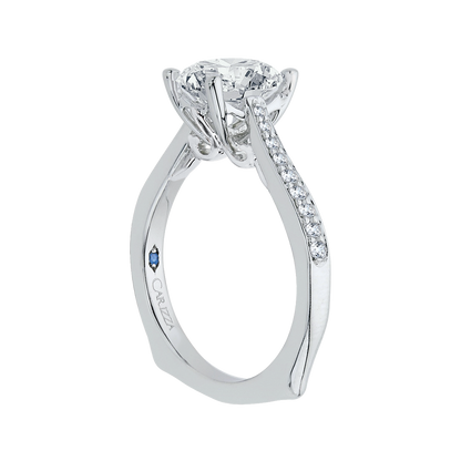 Round Diamond Solitaire with Accents Engagement Ring in 14K White Gold (Semi-Mount)