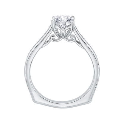 Round Diamond Solitaire with Accents Engagement Ring in 14K White Gold (Semi-Mount)