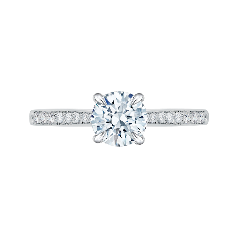 Round Diamond Solitaire with Accents Engagement Ring in 14K White Gold (Semi-Mount)