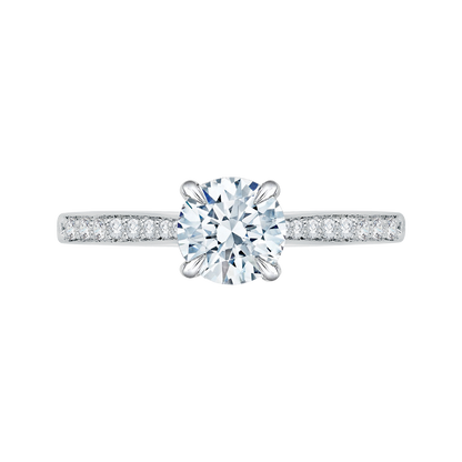 Round Diamond Solitaire with Accents Engagement Ring in 14K White Gold (Semi-Mount)