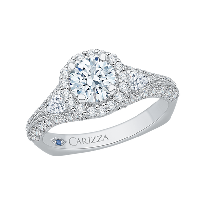 Split Shank Diamond Halo Engagement Ring in 14K White Gold (Semi-Mount)