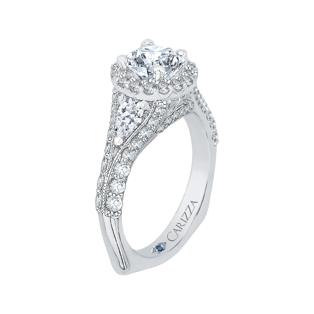 Split Shank Diamond Halo Engagement Ring in 14K White Gold (Semi-Mount)