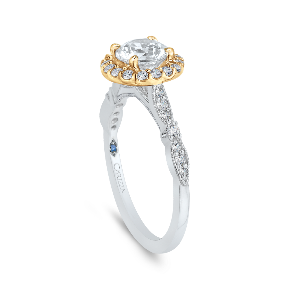 Round Diamond Halo Vintage Engagement Ring in 14K Two Tone Gold (Semi-Mount)