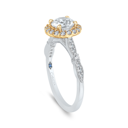 Round Diamond Halo Vintage Engagement Ring in 14K Two Tone Gold (Semi-Mount)