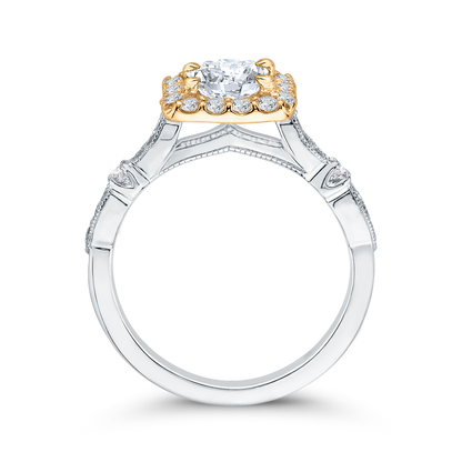 Round Diamond Halo Vintage Engagement Ring in 14K Two Tone Gold (Semi-Mount)