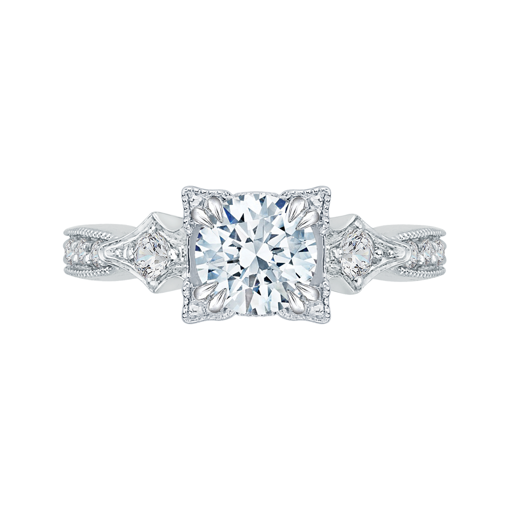 Diamond Vintage Engagement Ring In 14K White Gold (Semi-Mount)