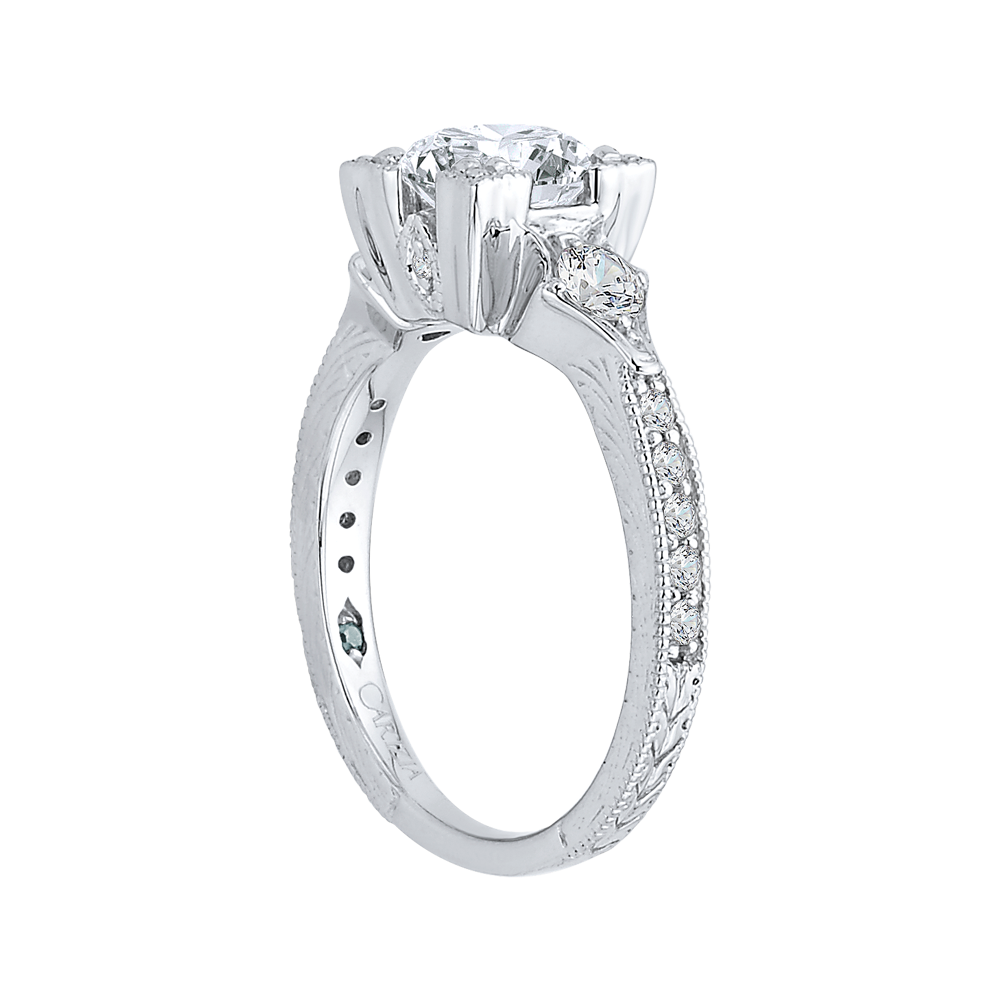 Diamond Vintage Engagement Ring In 14K White Gold (Semi-Mount)