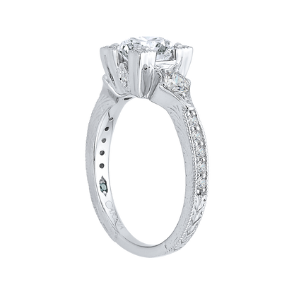 Diamond Vintage Engagement Ring In 14K White Gold (Semi-Mount)