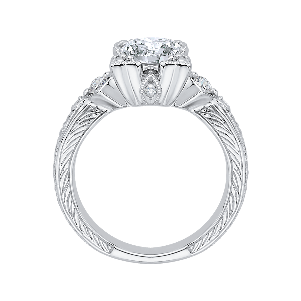 Diamond Vintage Engagement Ring In 14K White Gold (Semi-Mount)