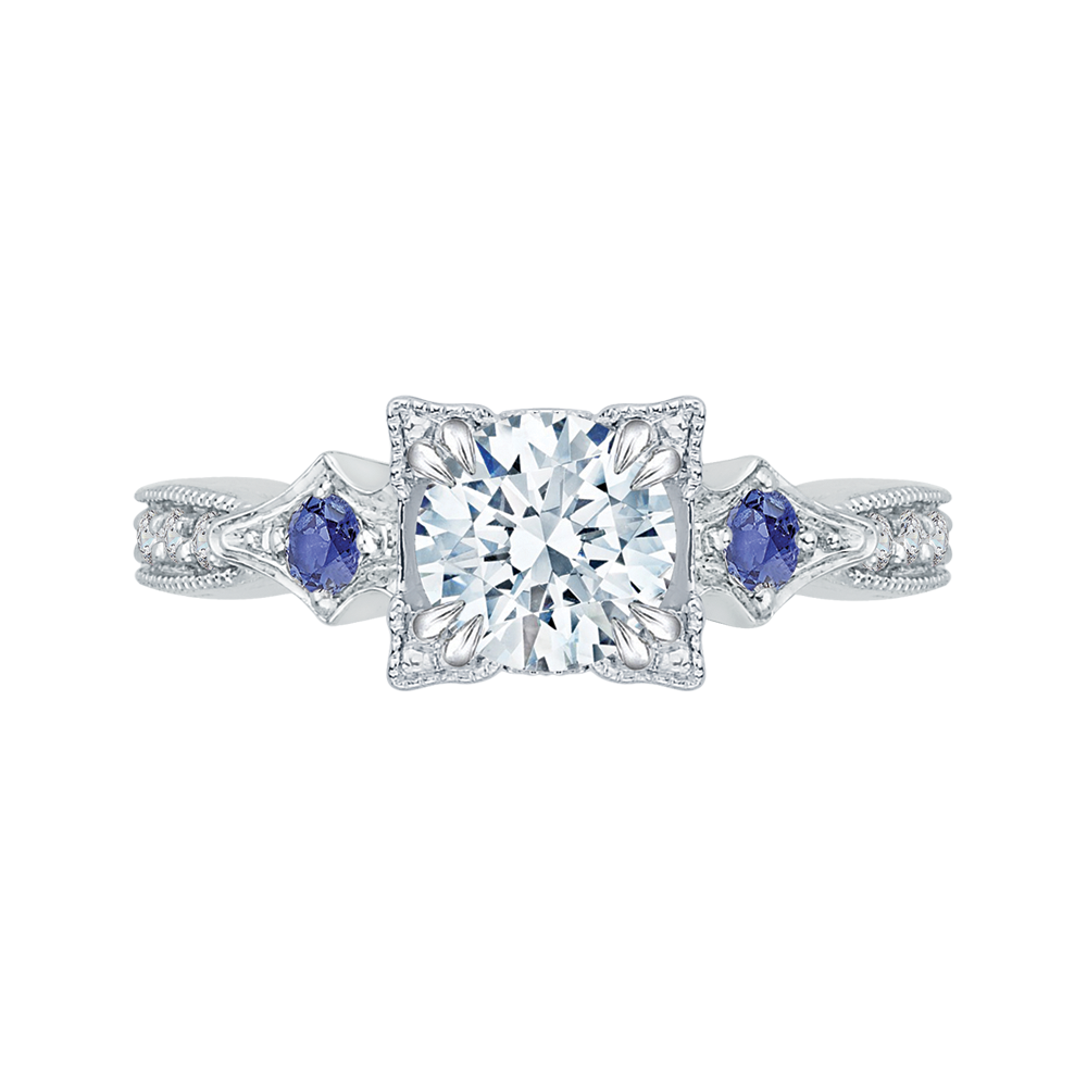 Round Diamond Engagement Ring with Sapphire in 14K White Gold (Semi-Mount)