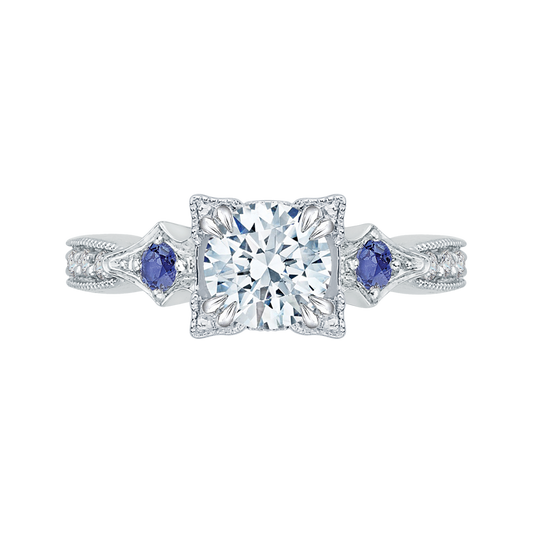 Round Diamond Engagement Ring with Sapphire in 14K White Gold (Semi-Mount)