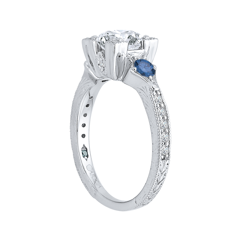 Round Diamond Engagement Ring with Sapphire in 14K White Gold (Semi-Mount)