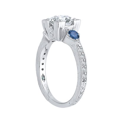 Round Diamond Engagement Ring with Sapphire in 14K White Gold (Semi-Mount)