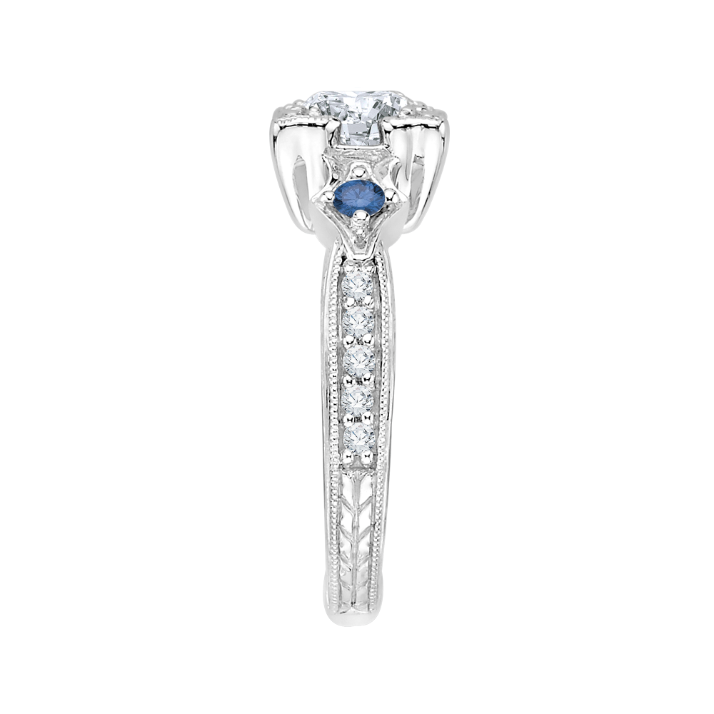 Round Diamond Engagement Ring with Sapphire in 14K White Gold (Semi-Mount)