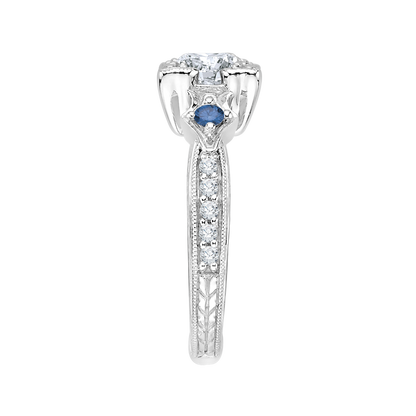 Round Diamond Engagement Ring with Sapphire in 14K White Gold (Semi-Mount)