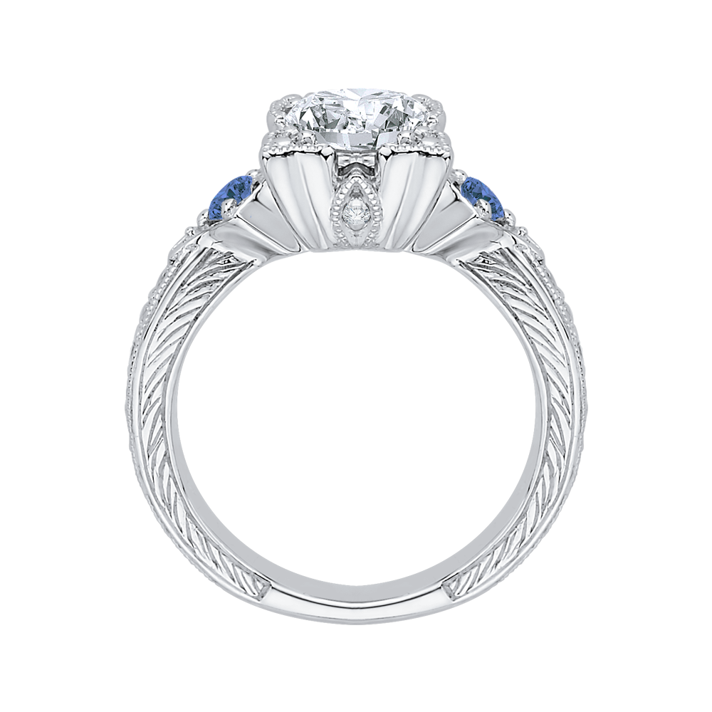 Round Diamond Engagement Ring with Sapphire in 14K White Gold (Semi-Mount)