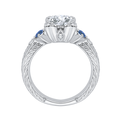 Round Diamond Engagement Ring with Sapphire in 14K White Gold (Semi-Mount)