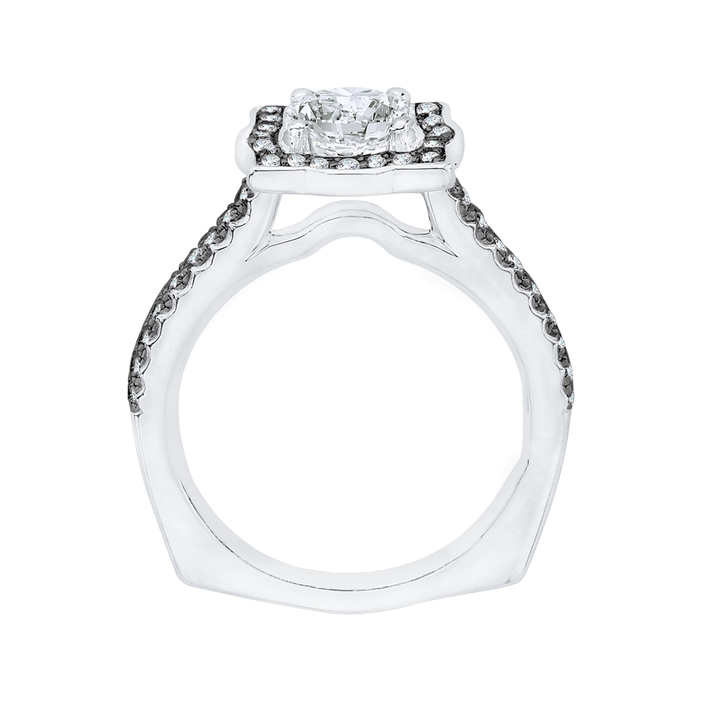 Black and White Rhodium Tips Diamond Halo Vintage Engagement Ring in 14K White Gold (Semi-Mount)