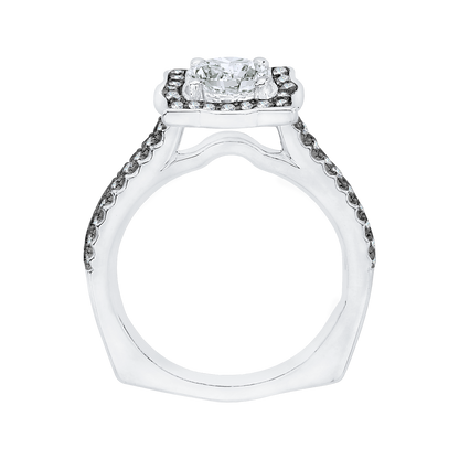 Black and White Rhodium Tips Diamond Halo Vintage Engagement Ring in 14K White Gold (Semi-Mount)