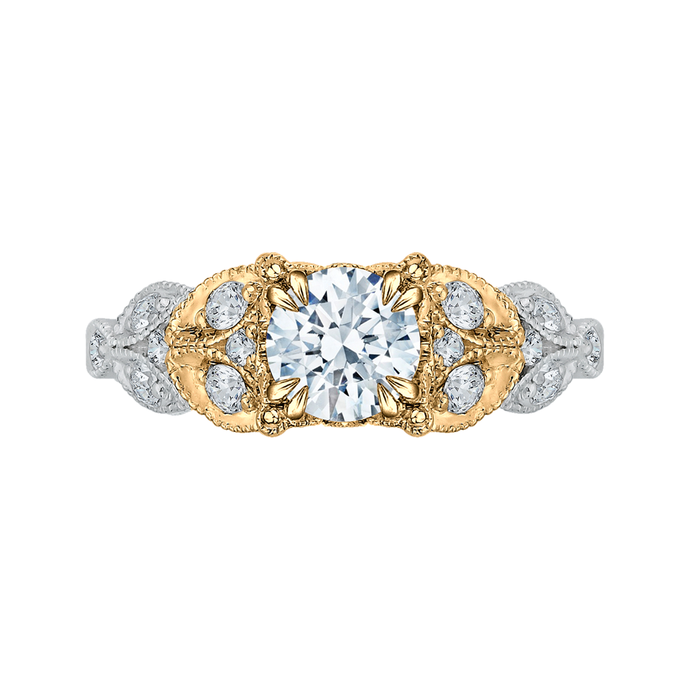 Round Diamond Floral Engagement Ring in 14K Two-Tone Gold (Semi-Mount)