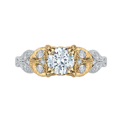 Round Diamond Floral Engagement Ring in 14K Two-Tone Gold (Semi-Mount)