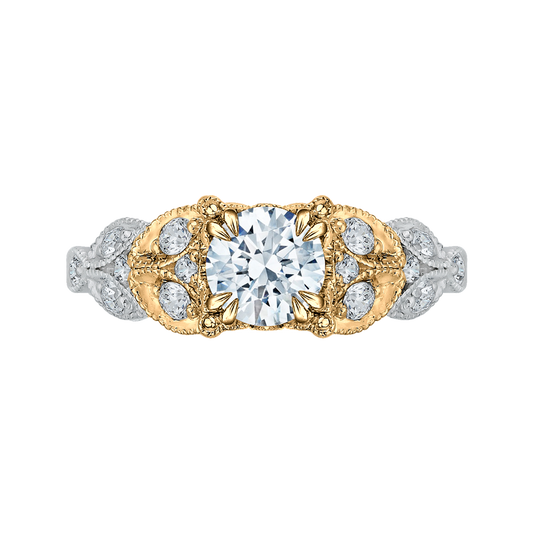 Round Diamond Floral Engagement Ring in 14K Two-Tone Gold (Semi-Mount)