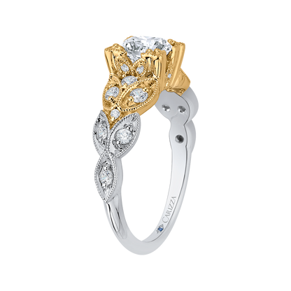 Round Diamond Floral Engagement Ring in 14K Two-Tone Gold (Semi-Mount)