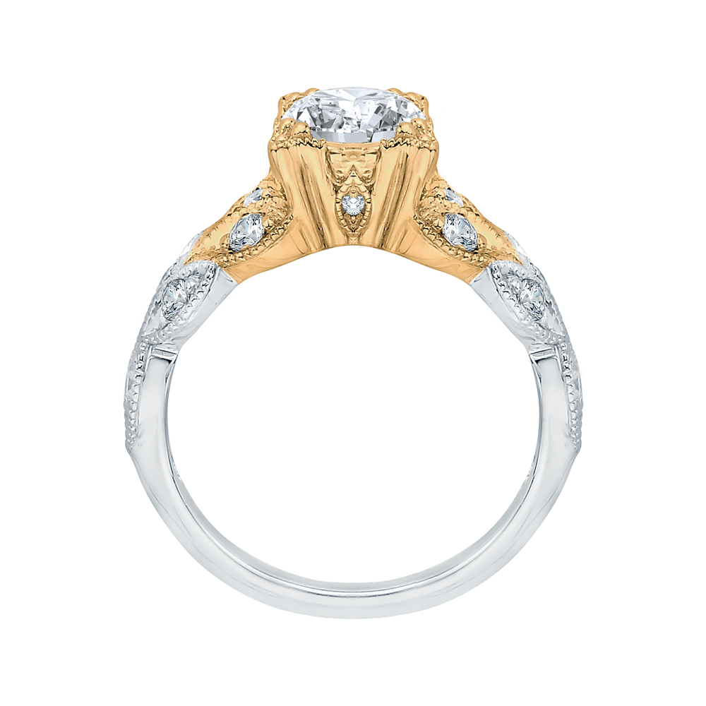 Round Diamond Floral Engagement Ring in 14K Two-Tone Gold (Semi-Mount)