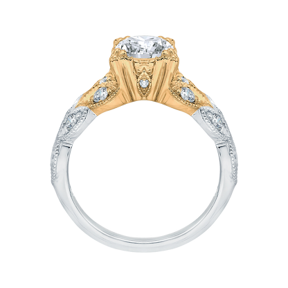 Round Diamond Floral Engagement Ring in 14K Two-Tone Gold (Semi-Mount)