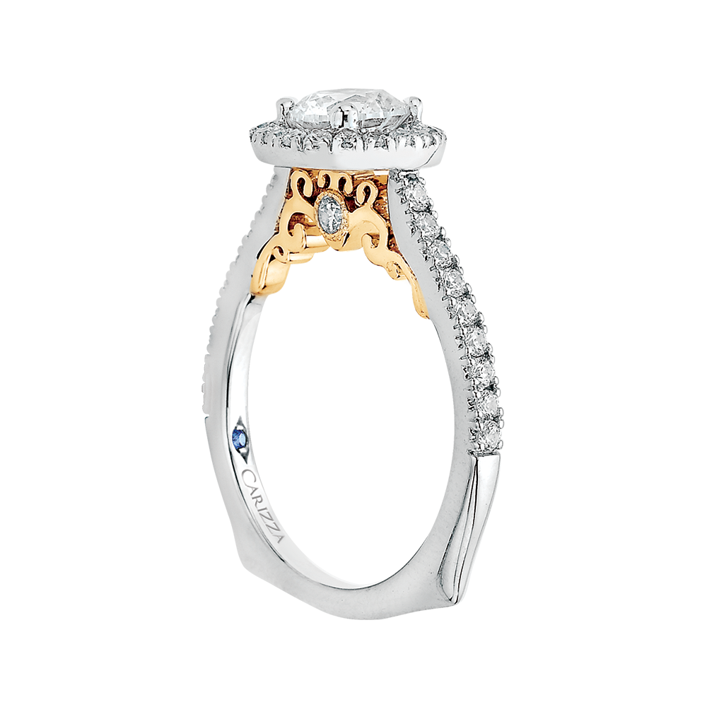 14K Two-Tone Gold Round Cut Diamond Halo Engagement Ring (Semi-Mount)