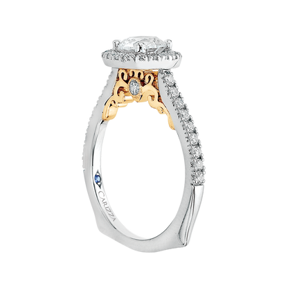 14K Two-Tone Gold Round Cut Diamond Halo Engagement Ring (Semi-Mount)