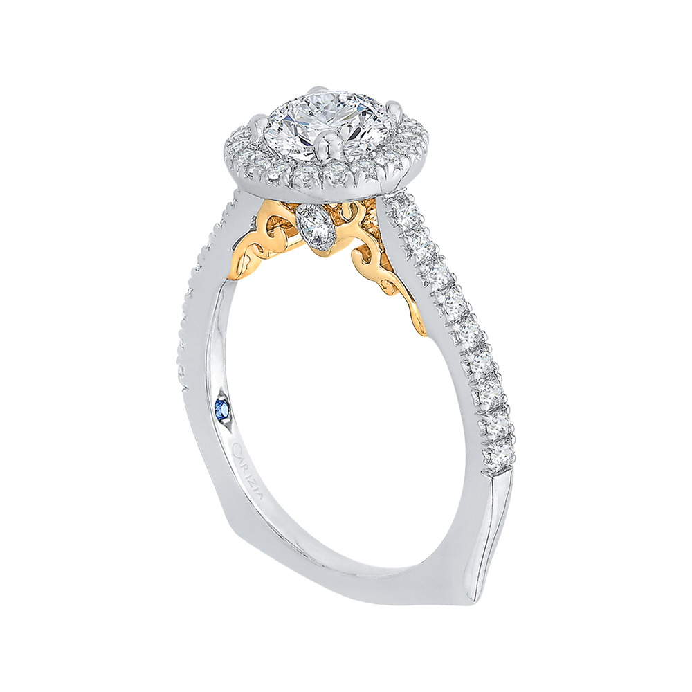 14K Two-Tone Gold Round Cut Diamond Halo Engagement Ring (Semi-Mount)