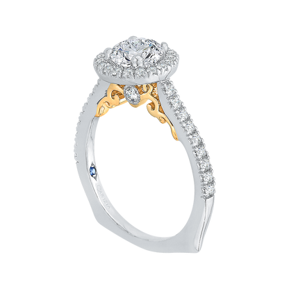 14K Two-Tone Gold Round Cut Diamond Halo Engagement Ring (Semi-Mount)